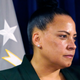 U.S. Attorney Rachael Rollins, of the Massachusetts District, addresses the media at the Moakley Federal Courthouse, Tuesday, May 24, 2022, in Boston.